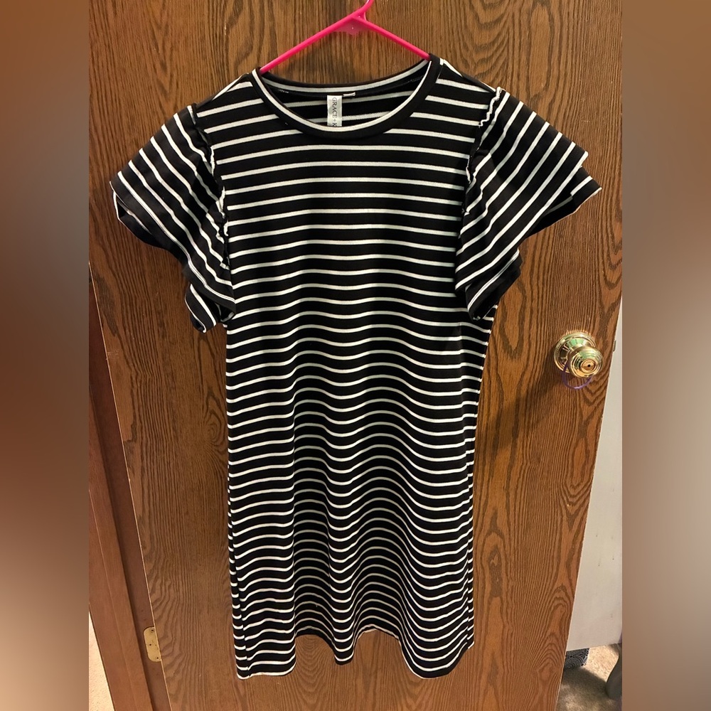 Black and White Striped Midi Dress